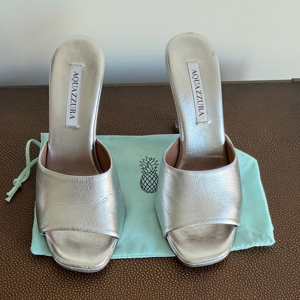 Aquazzura Metallic Silver Sandals